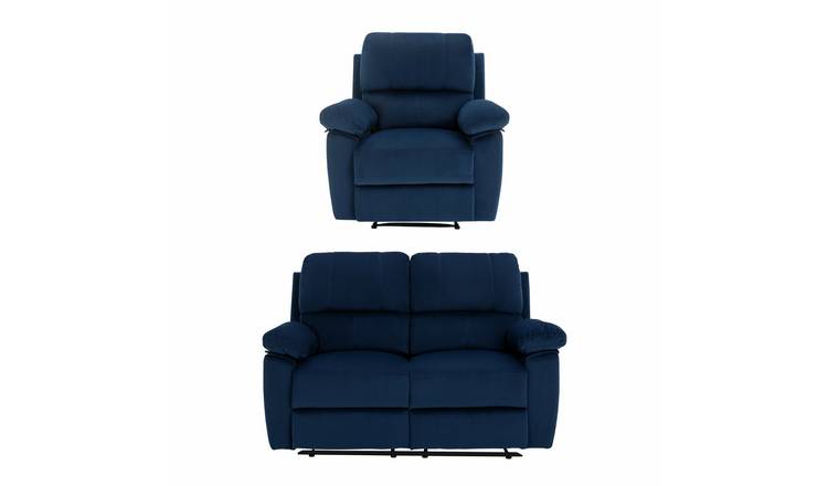 Argos Home Toby Velvet Chair & 2 Seater Recliner Sofa - Navy