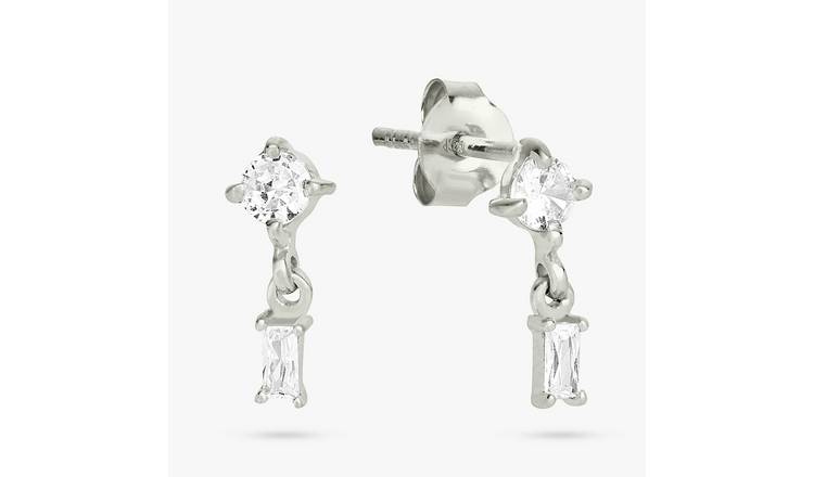 Revere Sterling Silver Baguette Drop Stud Earrings