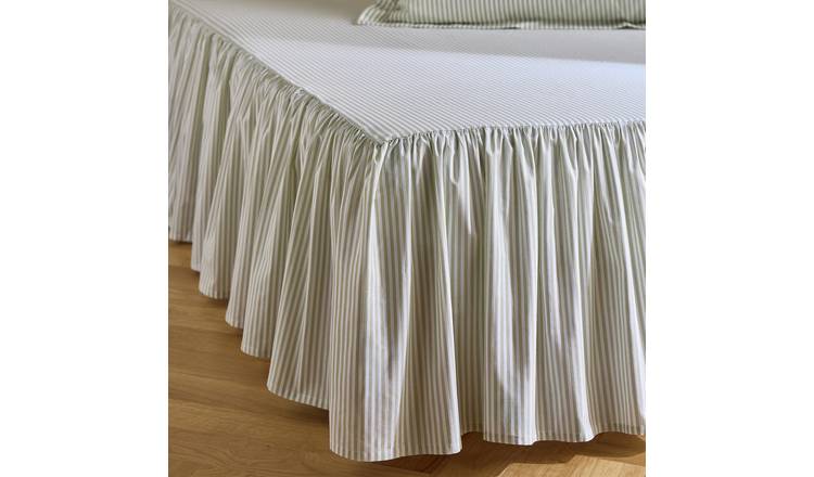 Habitat Oxford Printed Stripe Green Valance Sheet - Single