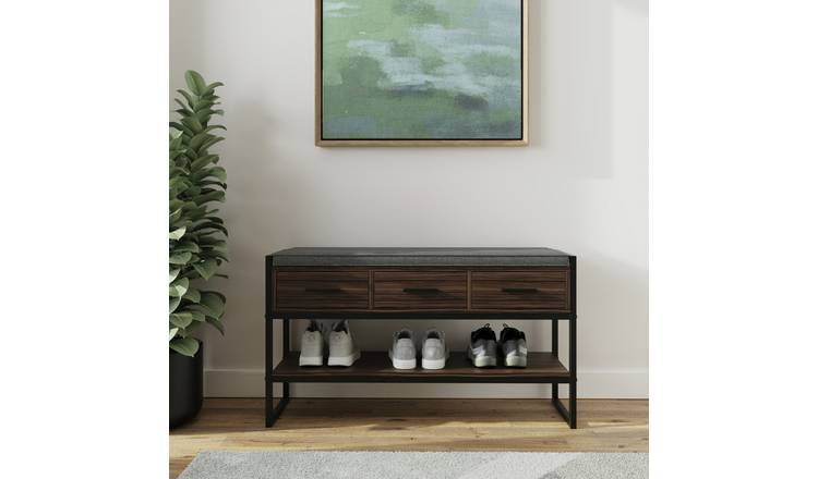 GFW Quinn 3 Drawer Shoe Bench - Walnut