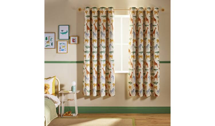 Habitat Kids Safari Print Blackout Eyelet Curtains - Cream - 168x137cm