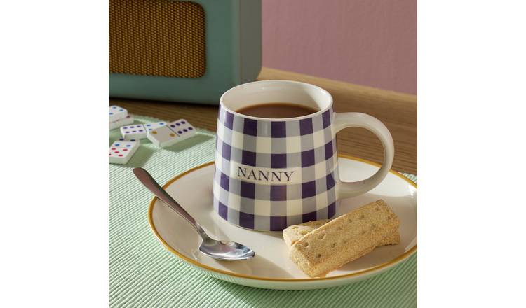 Argos Home Purple Gingham Pattern Nanny Ceramic Mug