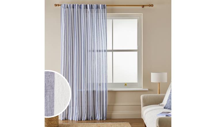 Argos Home Stripe Tab Top Sheer Voile Curtain - Blue - 140x137cm