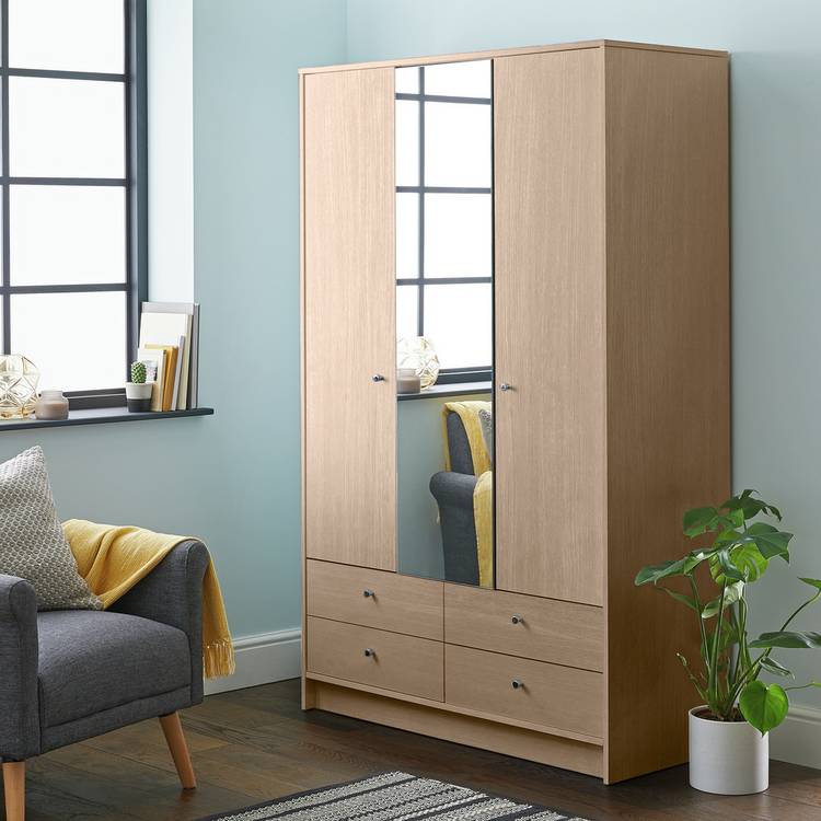 Argos Home Malibu 3 Dr 4 Drawer Mirror Wardrobe-Beech Effect 0