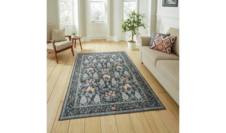 Think Rugs Versailles Floral Dark Blue  Rug - 76x150cm