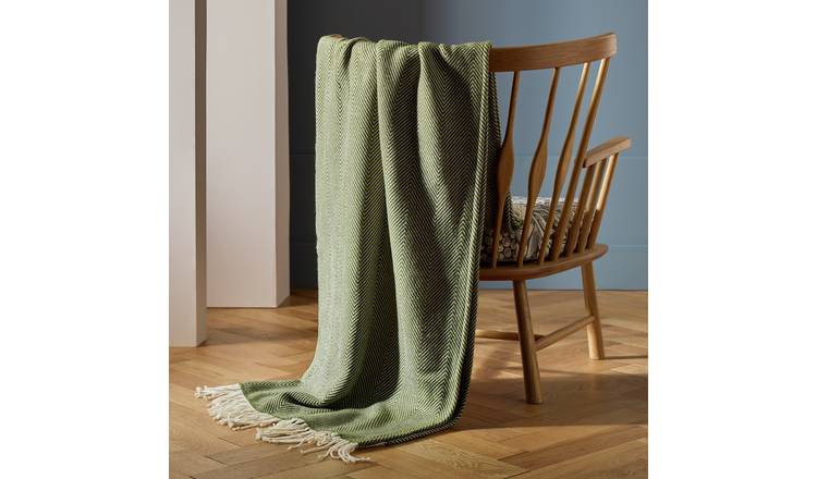 Habitat Herringbone Throw - Moss Green - 125x150cm