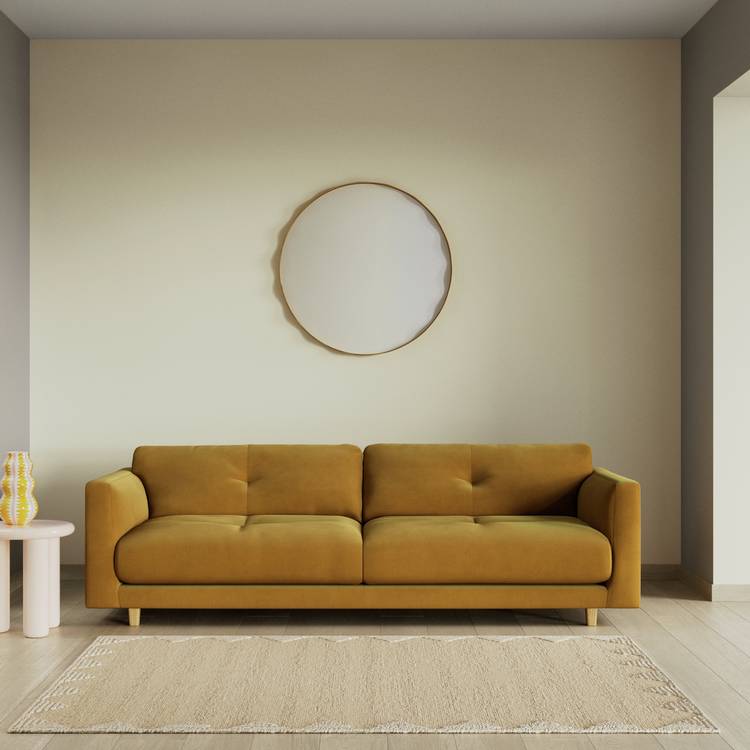 Habitat Emely Fabric 4 Seater Sofa - Gold - Ash Leg 0