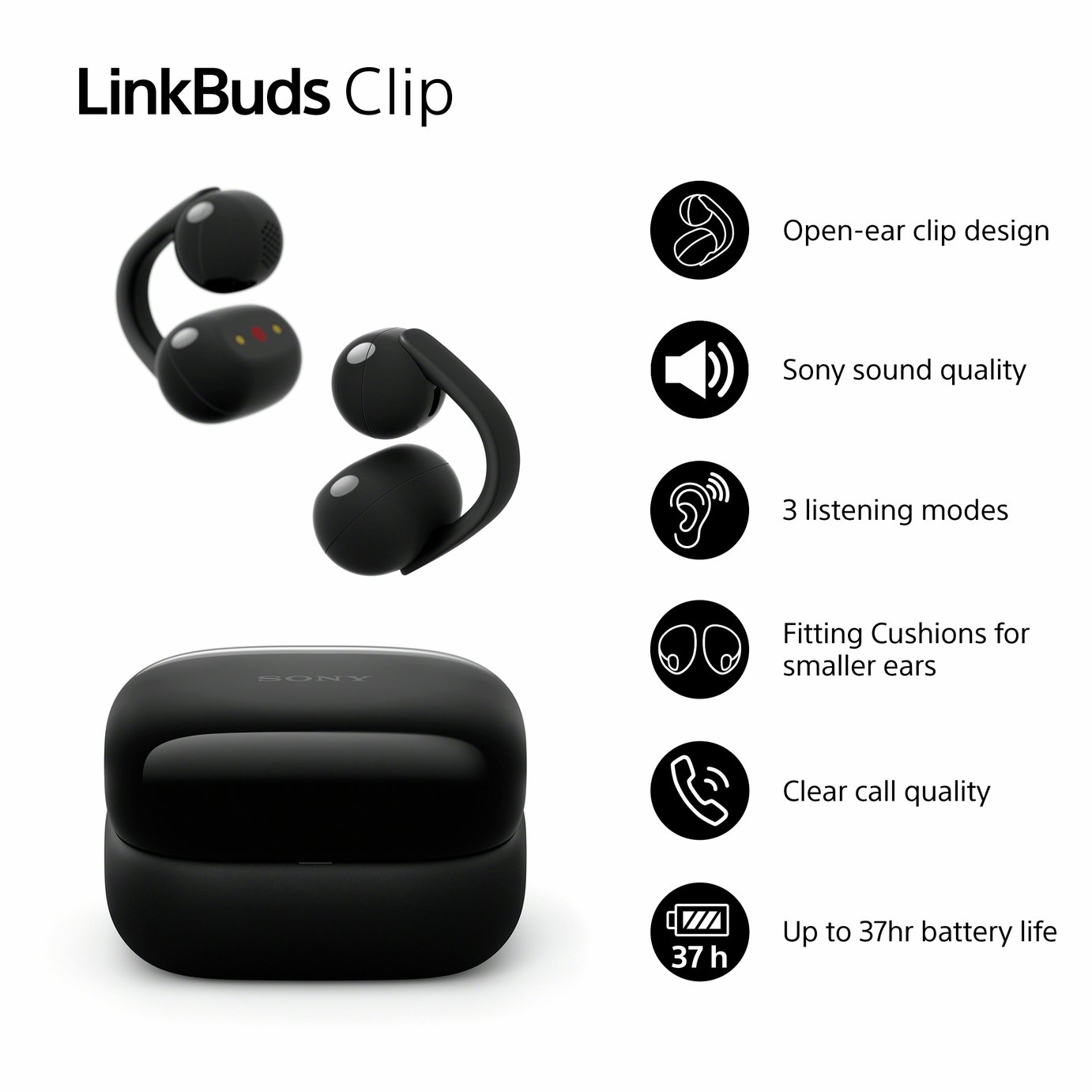 Buy Sony LinkBuds Clip Open-Ear True Wireless Earbuds - Black