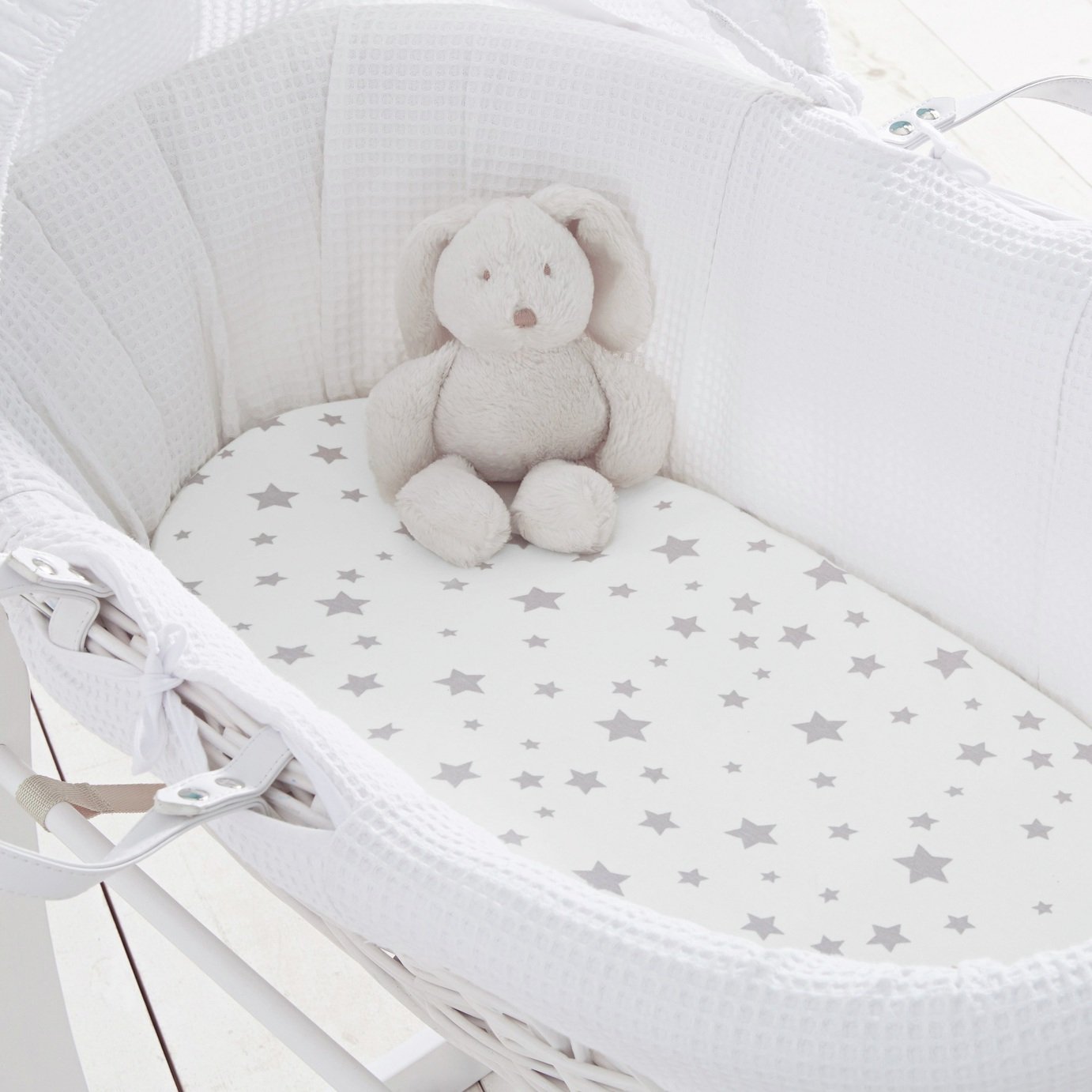 Silentnight Stars 2 Pack Fitted Moses Basket Sheet - Grey