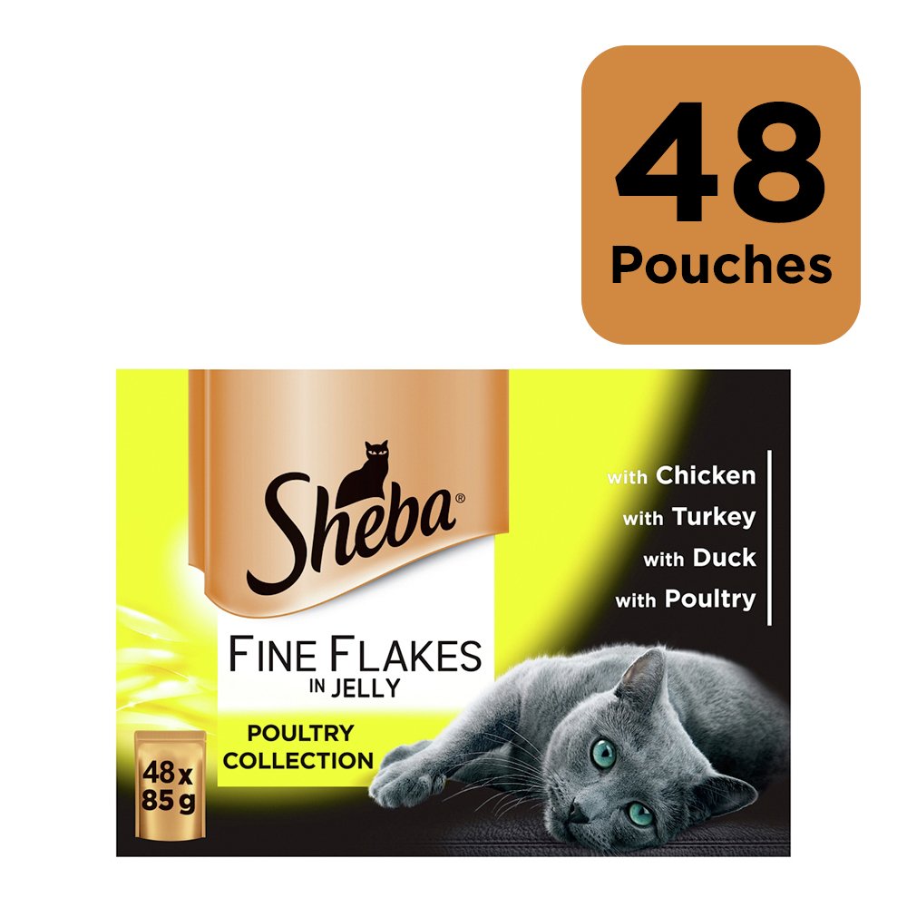 Sheba Fine Flakes Cat Food Poultry in Jelly 48 Pouches	