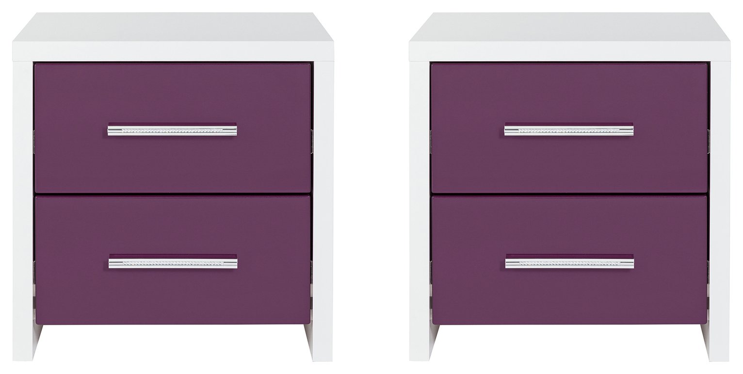 Argos Home Broadway 2 Bedside Tables - Plum Gloss and White