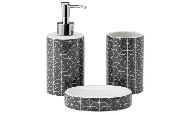 buy argos home 3 piece bathroom accessory set - geo grey | bathroom sets |  argos