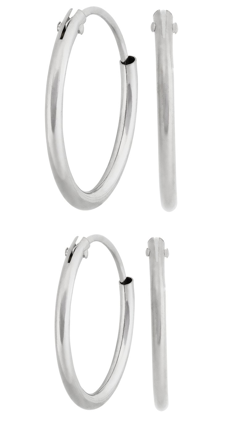 Revere 9ct White Gold Hinged Tube Hoop Earrings