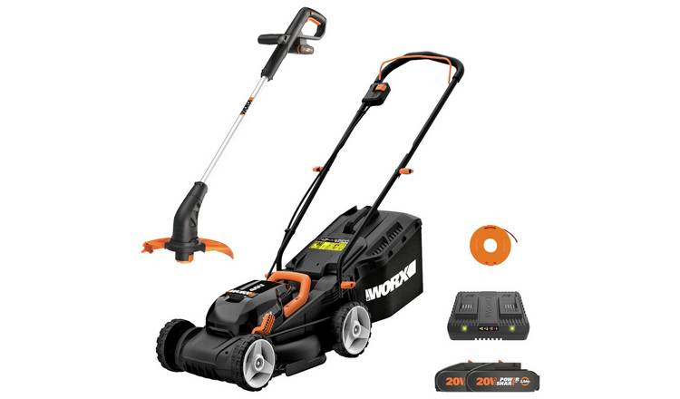 Worx Cordless 34cm Rotary Lawnmower and 25cm Grass Trimmer