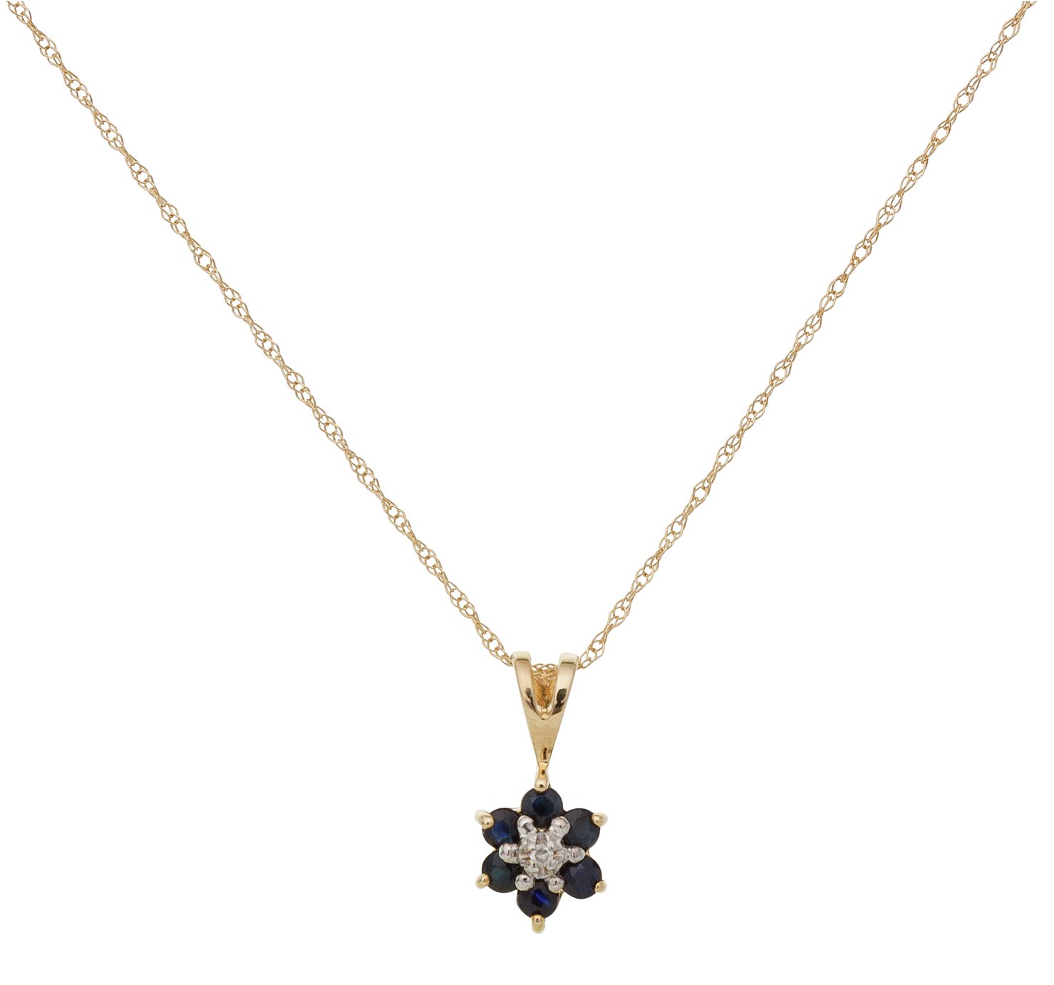 Revere 9ct Gold Diamond Flower Pendant 18 Inch Necklace