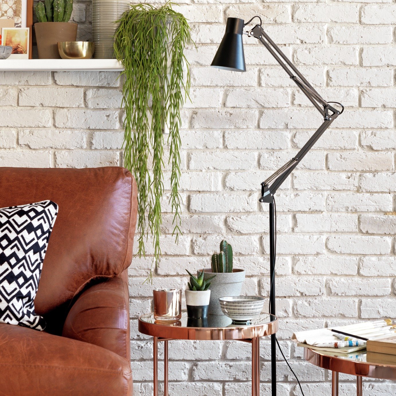 Habitat Swing Arm Floor Lamp - Matt Black