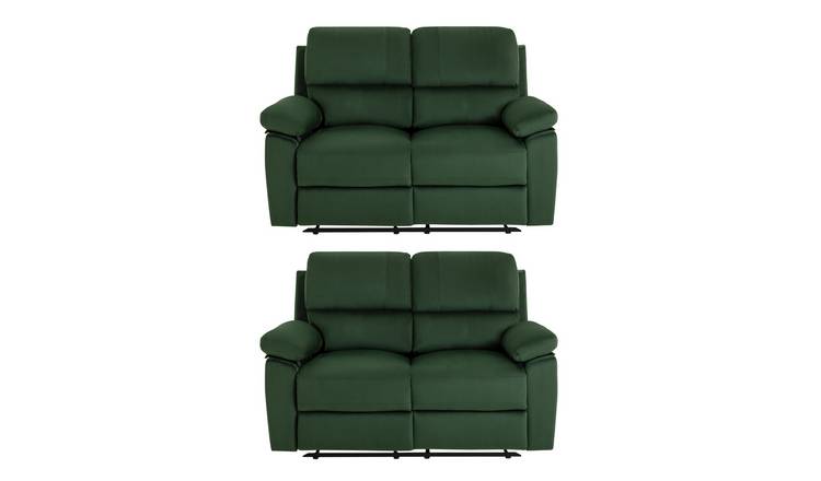 Argos Home Toby Pair of Velvet 2 Seater Recliner Sofa- Green