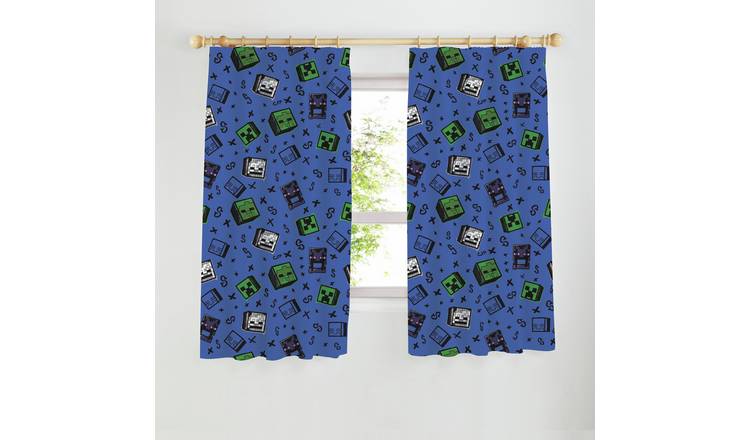 Minecraft Graffiti Pencil Pleat Curtains - Blue - 168x137cm