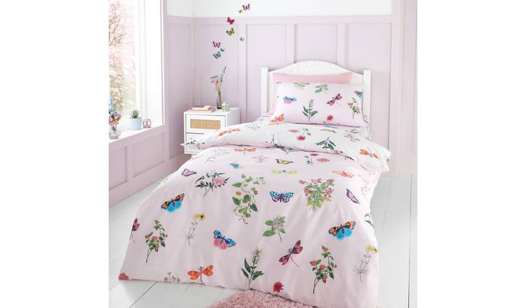RHS Butterfly Garden White & Pink Kids Bedding Set - Single