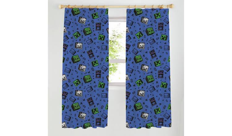 Minecraft Graffiti Pencil Pleat Curtains - Blue - 168x183cm