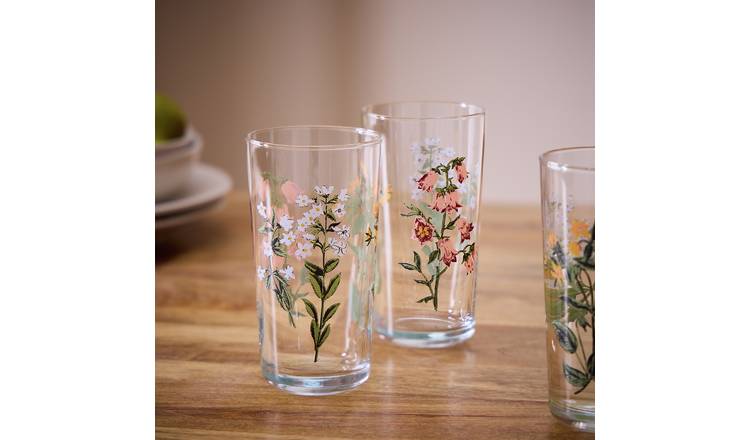 Argos Home Floral Pack of 6 Hi Ball Glasses