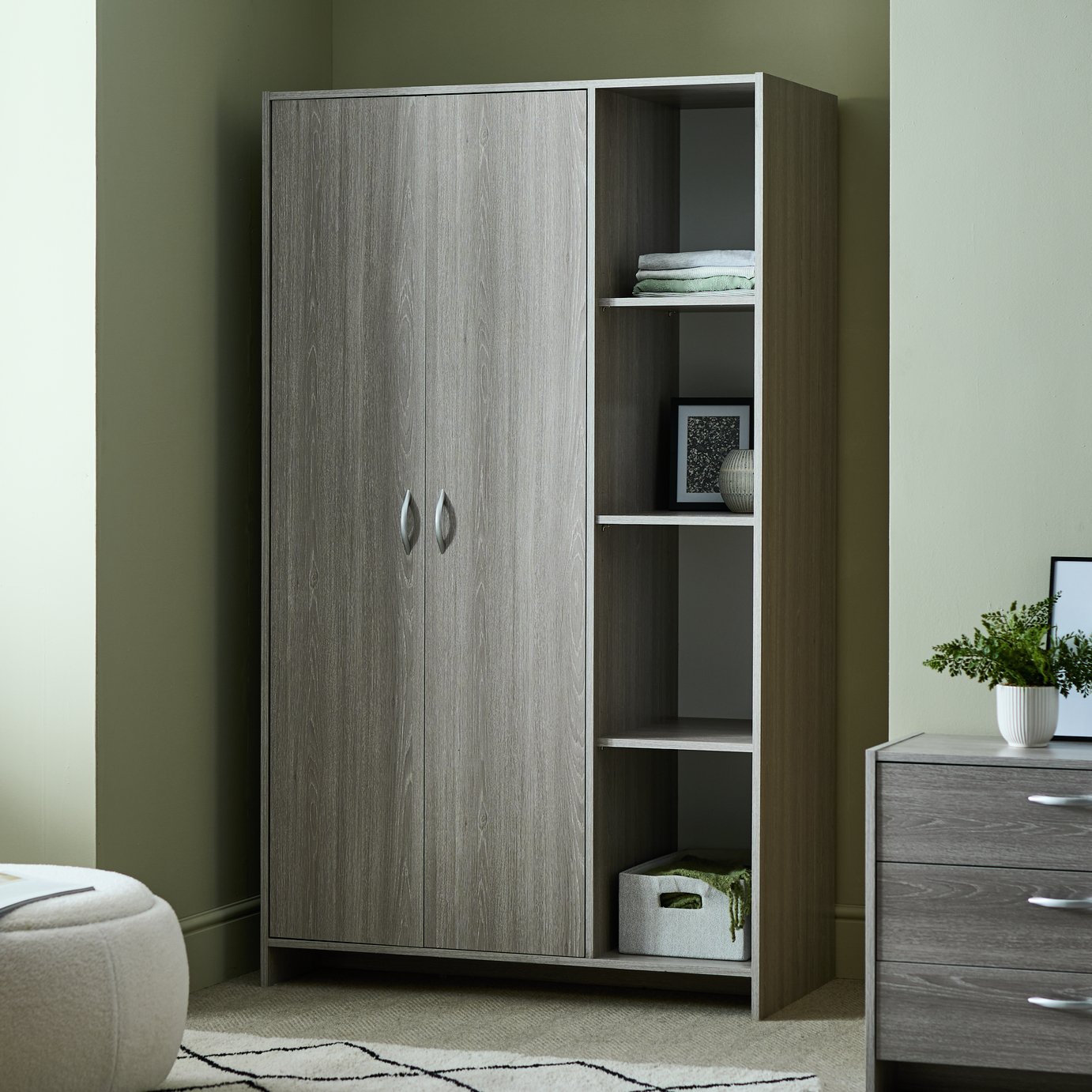Argos Home Seville 2 Dr Open Shelf Wardrobe -Grey Oak Effect