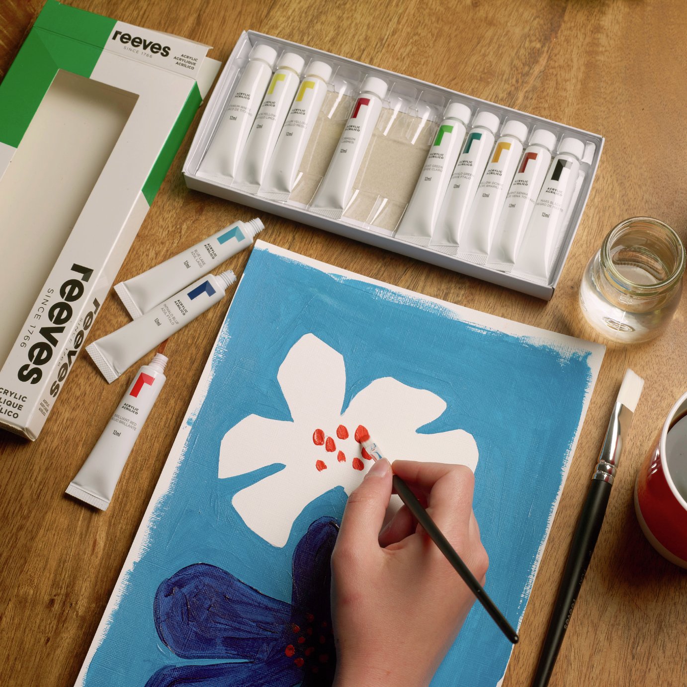 Reeves Lot De Médiums Acryliques - Cercle Chromatique éducatif, Palette De Couleurs De Base Et Complémentaires, Idéal Pour Apprendre Le Mélange Des Couleurs