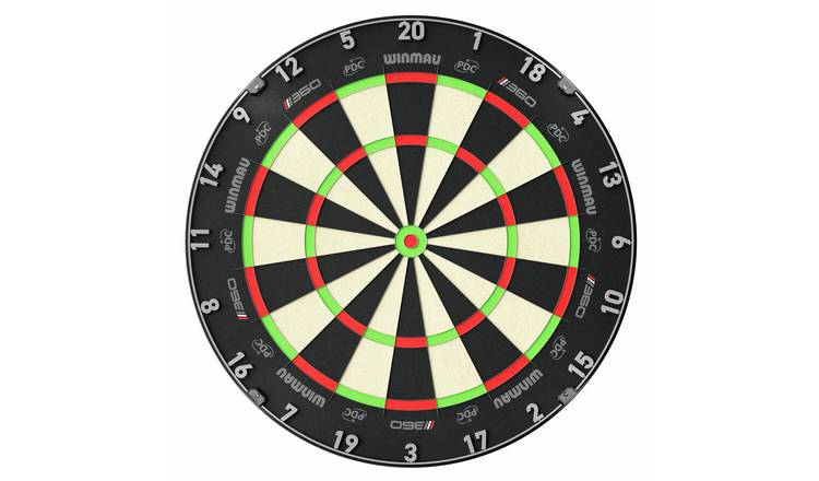 WINMAU Blade 360 Triple Core Carbon Dartboard Set – Inclusief Blade 360 Dartboard met 2 sets 19g stalen darts (1 set zwart & 1 set rood flights), checkout-kaart en meer