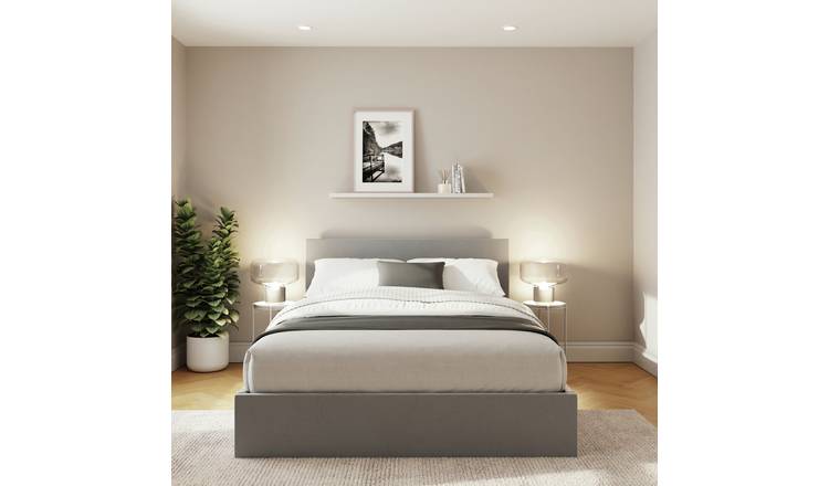 GFW End Lift Double Velvet Ottoman Bed With Mattress - Grey