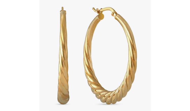 Revere 9ct Gold Plated Twisted Oval Hoop Earrings