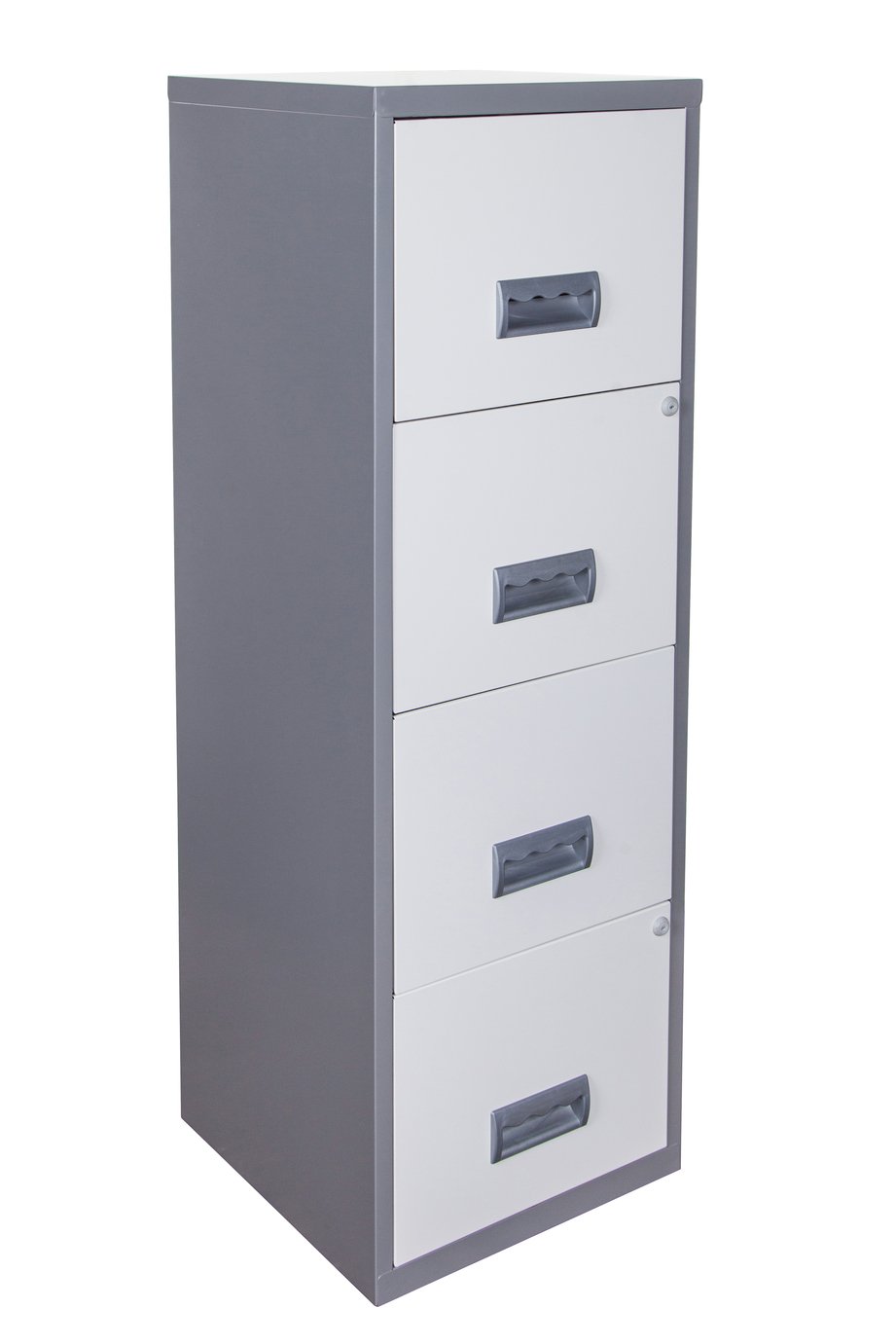 4 Drawer A4 Metal Filing Cabinet - Silver & White