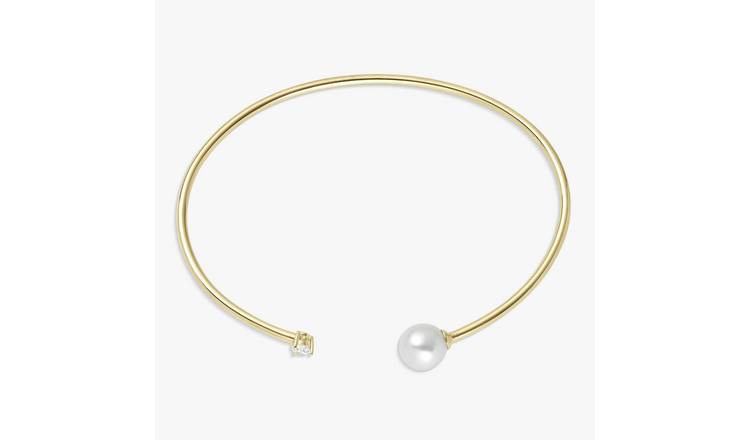 Revere Gold Plated Silver Diamond and Pearl Torque Bangle