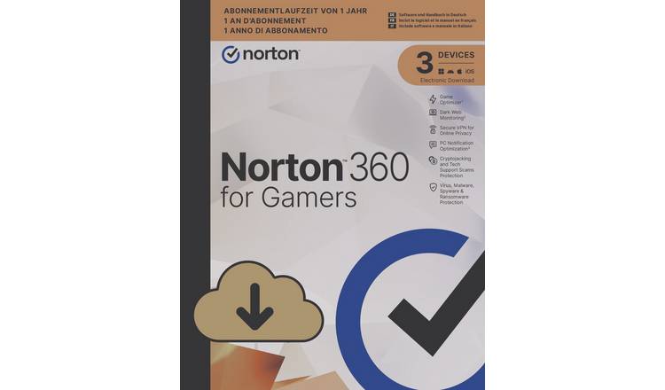 Norton 360 for Gamers 3 Devices, 1 Year with 50GB Backup