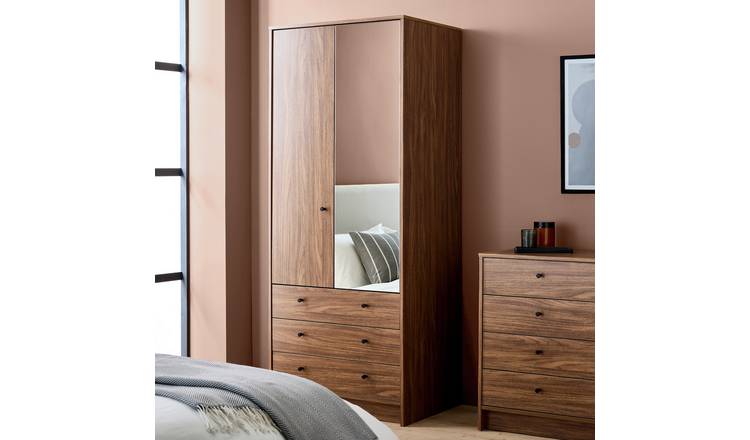 Argos Home Malibu 2 Door 3 Drawer Mirror Wardrobe - Walnut