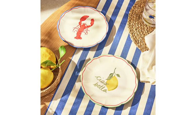Argos Home Med Coastal 2 Piece Stoneware Side Plates - Cream