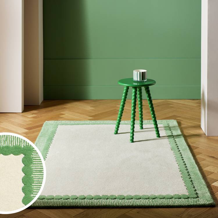 Habitat Bobbin Border Cream Wool Cut Pile Rug - 120x170cm 0