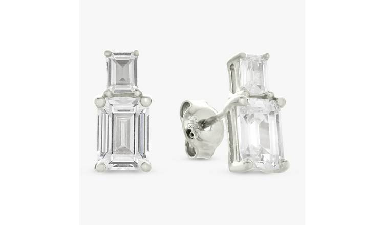 Revere Sterling Silver Stacked Cubic Zirconia Stud Earrings