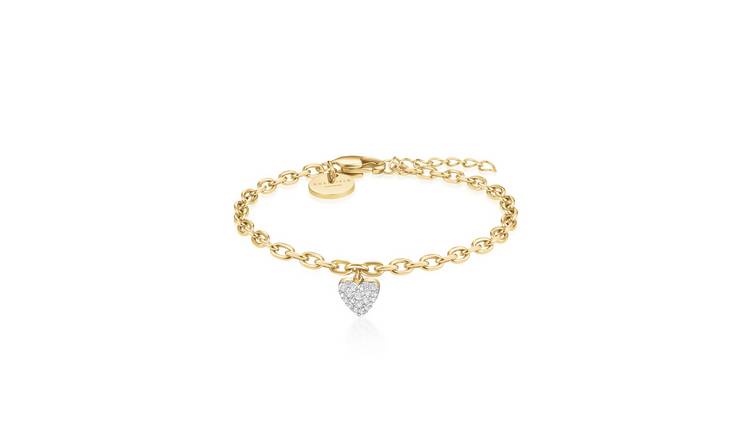 Rosefield 14ct Gold Plated Pave Heart Pendant Bracelet 