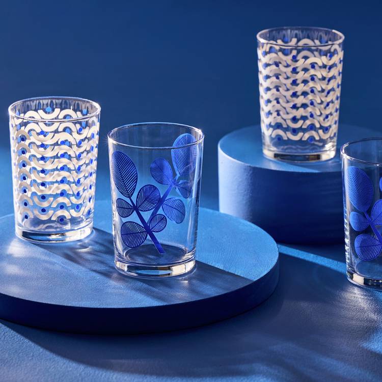 Habitat Blue Leaf & Wiggle Set of 6 Hi ball Glasses 0
