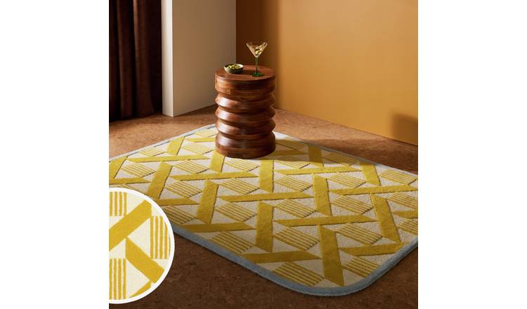 Habitat Blue Border Wool Cut Pile Rug - 120x170cm