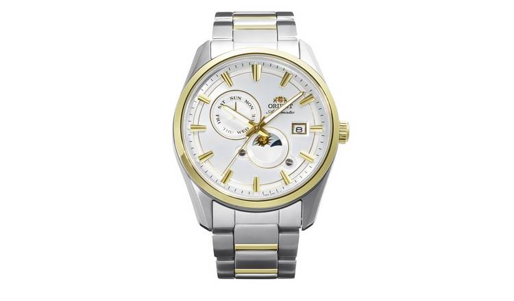 Orient Stretto Sun & Moon Mens Steel Bracelet Watch