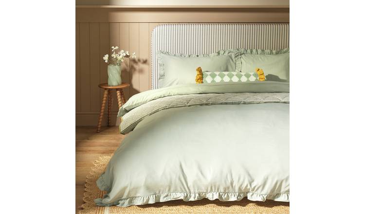 Argos Home Ruffle Trim Sage Bedding Set - Single