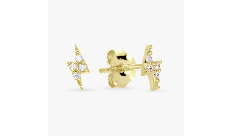 Revere Gold Plated Silver Lightening Bolt Stud Earrings