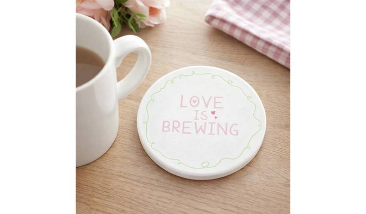 Widdop Ceramic White Message Coaster - Love Is Brewing 