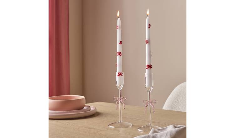 Argos Home Singlewick Bow Dinner Candles - Pack of 2