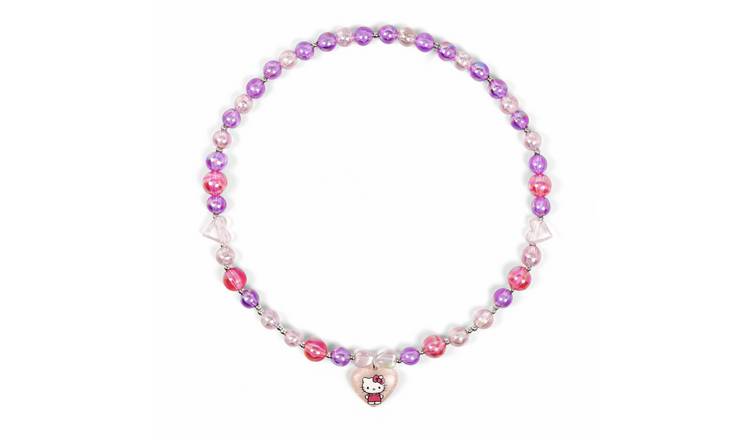 Hello Kitty Kids Heart Charm Pendant Beaded Elastic Necklace
