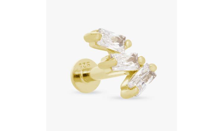 Revere Sterling Silver Baguette Trilogy Flatback Earring