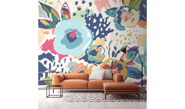 Origin Murals Abstract Floral Navy Blue Wall Mural