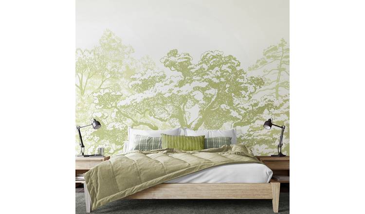 Origin Murals Etched Trees Apple Green Wall Mural