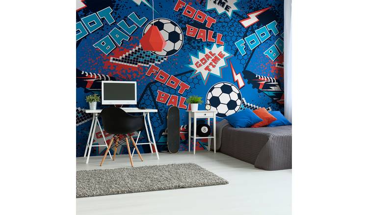 Origin Murals Graphic Pixel Footballs Blue Wall Mural